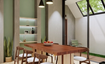 Desain Ruang Makan Modern Hijau Sage | Salin Design